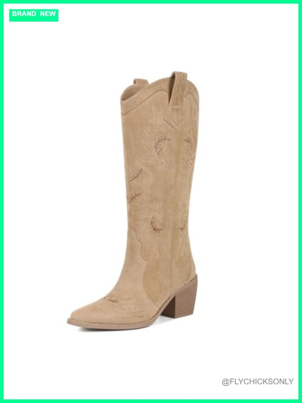 Faux Suede Cowboy Boots Knee High Pointed Toe Chunky Heel Western Boots Wide - Picture 1 of 6